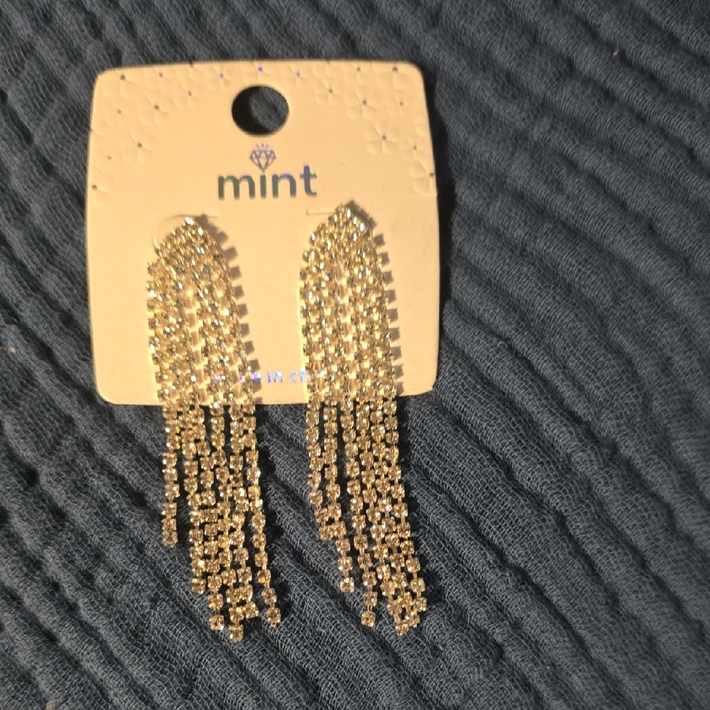 Mint Shimmering Gold Tassel Earrings